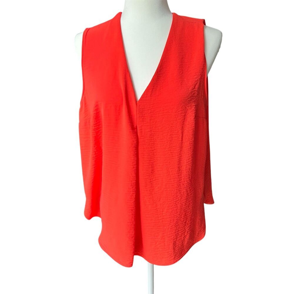 Dunnes Tank‎ Top Womens sz 14 Orange Bright V-Neck Y2K elegant flowy office